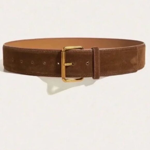 Anthropologie Brown Suede Belt Gold Buckle - Picture 2 of 4